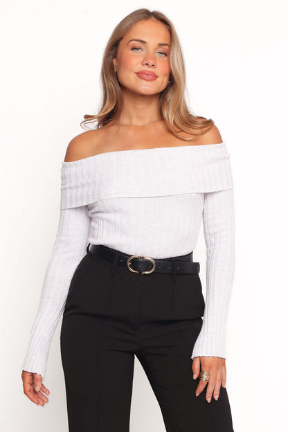 Petal and Pup USA TOPS Anderson Wide Rib Off Shoulder Top - Pastel Grey