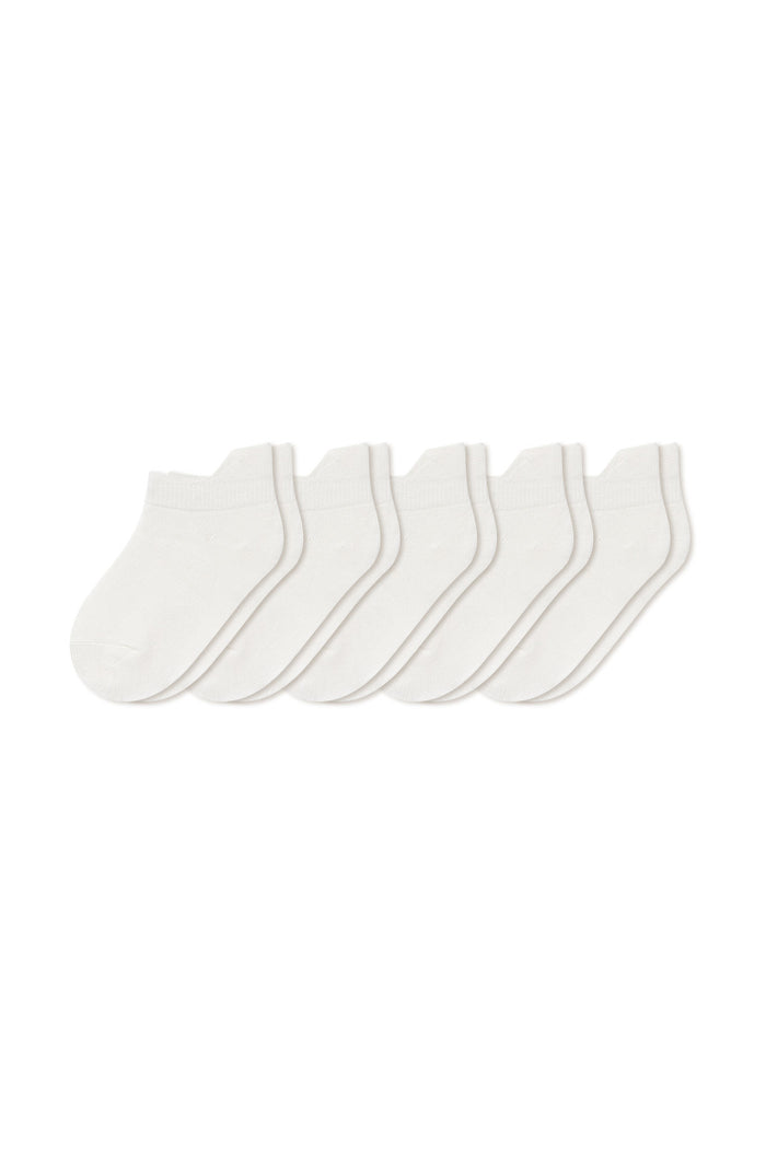 Five pairs of ankle socks in Cloud  laying flat on a white background.