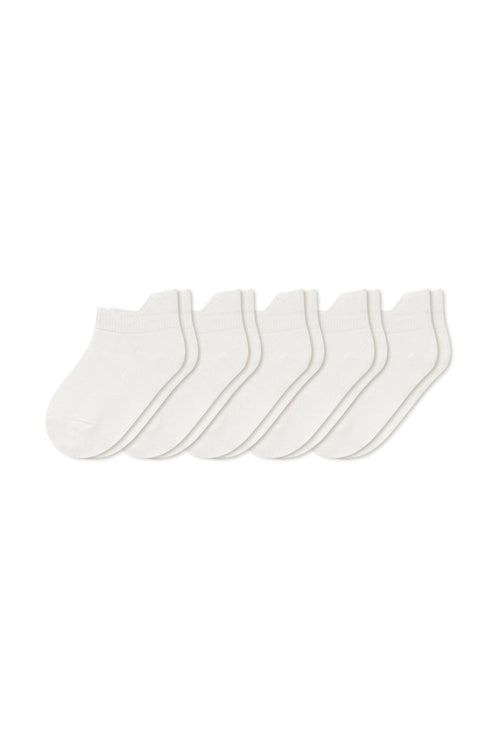 Five pairs of ankle socks in Cloud  laying flat on a white background.