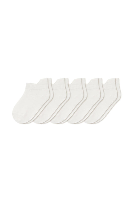 Five pairs of ankle socks in Cloud  laying flat on a white background.