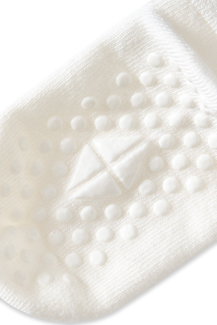 Bottom of a sock with grips.