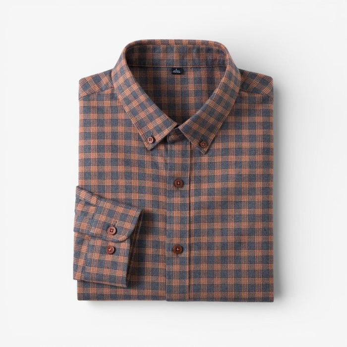 Antonios checkered business long-sleeve shirt - AntoniosClothing - Orange grid