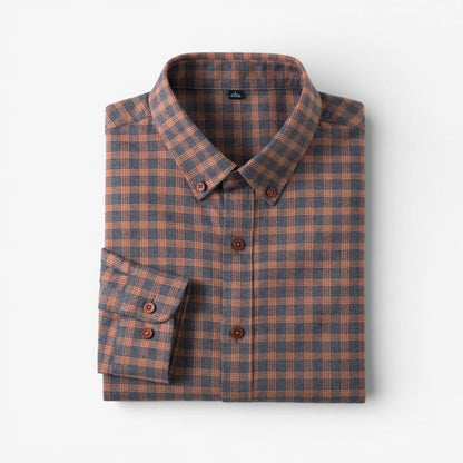 Antonios checkered business long-sleeve shirt - AntoniosClothing - Orange grid