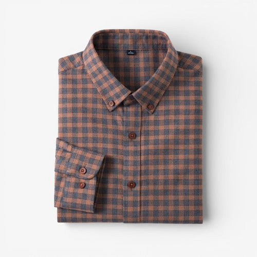 Antonios checkered business long-sleeve shirt - AntoniosClothing - Orange grid