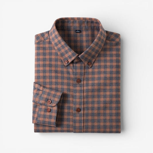 Antonios checkered business long-sleeve shirt - AntoniosClothing - Orange grid