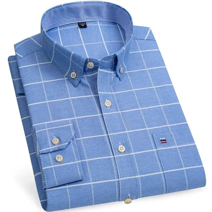 Antonios cotton oxford smart-casual shirt - AntoniosClothing - Grey with white strips