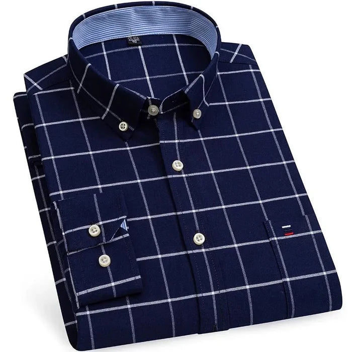 Antonios cotton oxford smart-casual shirt - AntoniosClothing - Dark blue square pattern