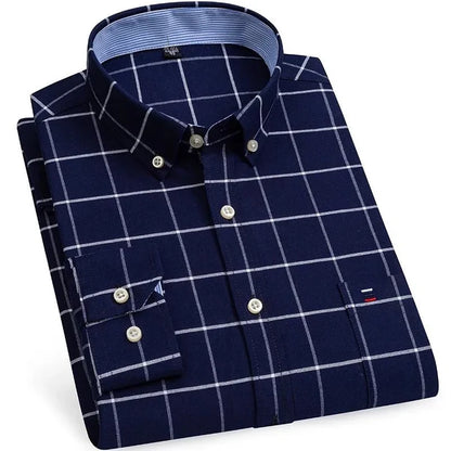 Antonios cotton oxford smart-casual shirt - AntoniosClothing - Dark blue square pattern