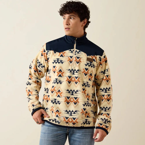 Ariat Basis Fleece Pullover in Oxford Tan Arrows