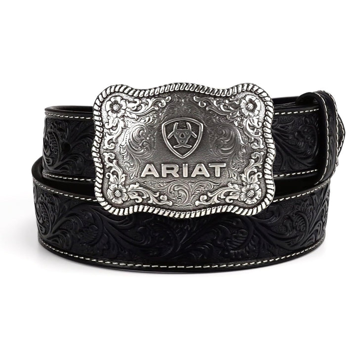 Ariat Black Tooled Leather Buckle Belt