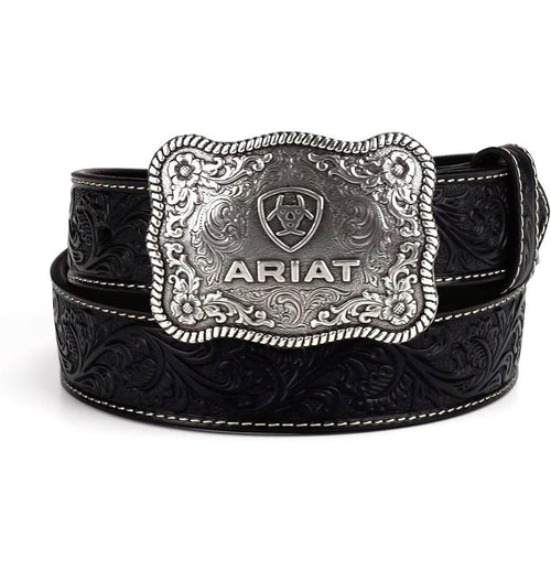 Ariat Black Tooled Leather Buckle Belt