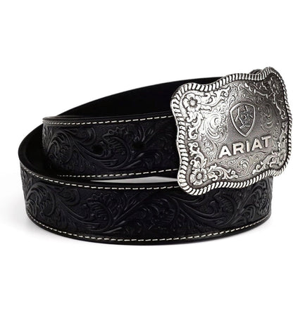 Ariat Black Tooled Leather Buckle Belt