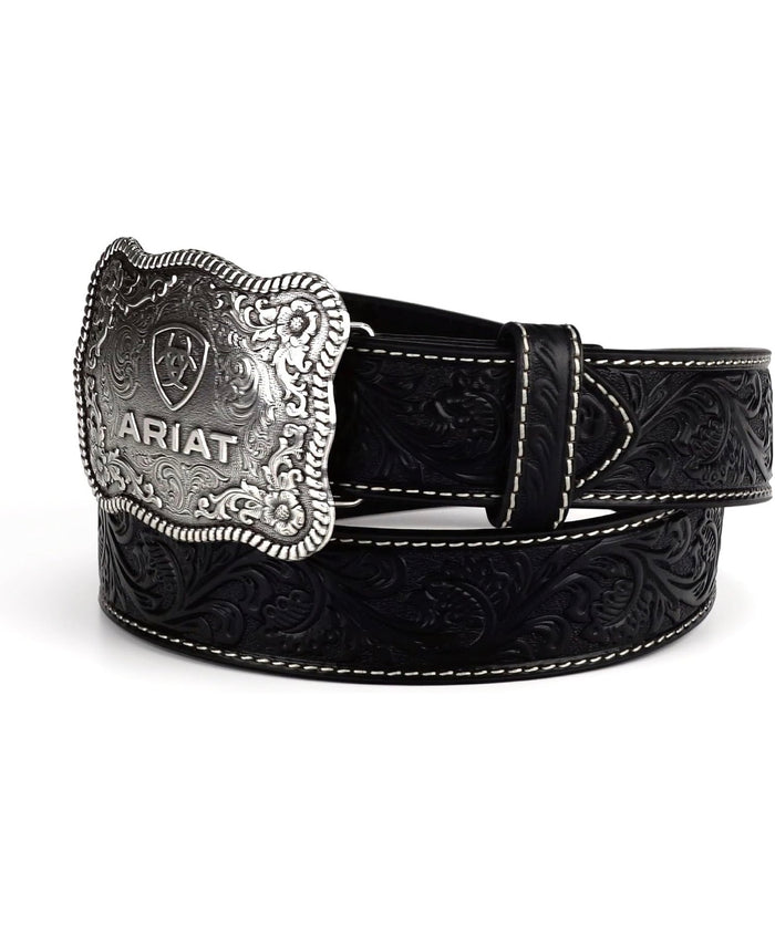 Ariat Black Tooled Leather Buckle Belt