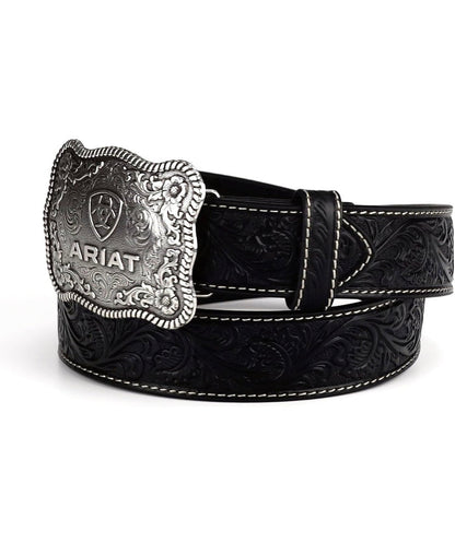 Ariat Black Tooled Leather Buckle Belt