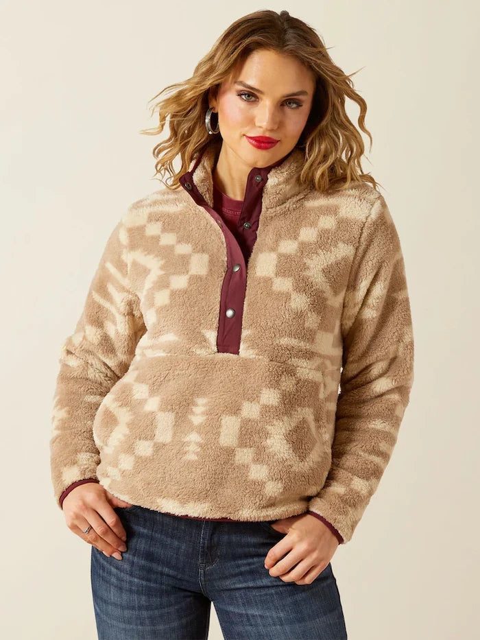 Ariat Cream Berber Snap Front Lone Ridge Print Sweatshirt