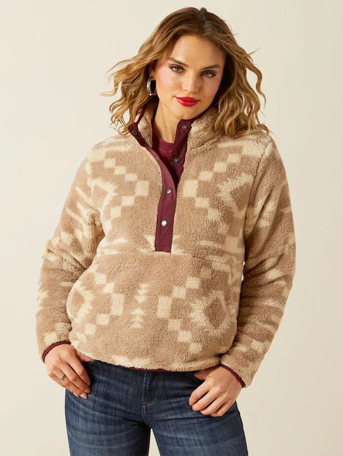 Ariat Cream Berber Snap Front Lone Ridge Print Sweatshirt