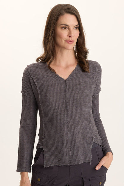 XCVI Arnie Thermal Asymmetrical Hem V-Neck Top