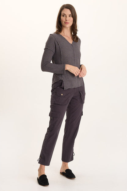 XCVI Arnie Thermal Asymmetrical Hem V-Neck Top