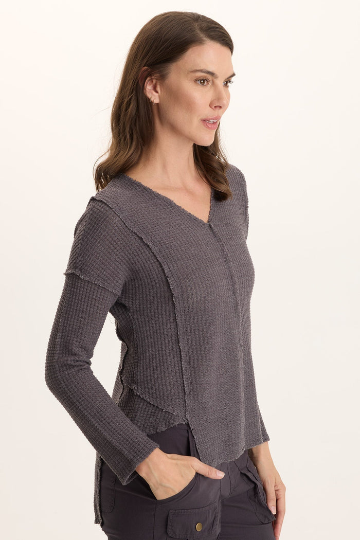 XCVI Arnie Thermal Asymmetrical Hem V-Neck Top