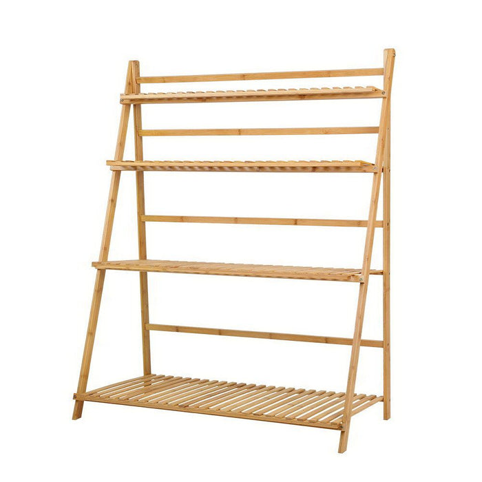 Artiss Plant Stand 4 Tier Bamboo Slat Flower Pot Shelf Pine -Home Living Store - -