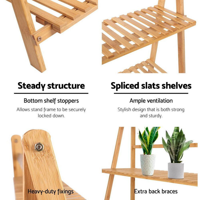 Artiss Plant Stand 4 Tier Bamboo Slat Flower Pot Shelf Pine -Home Living Store - -