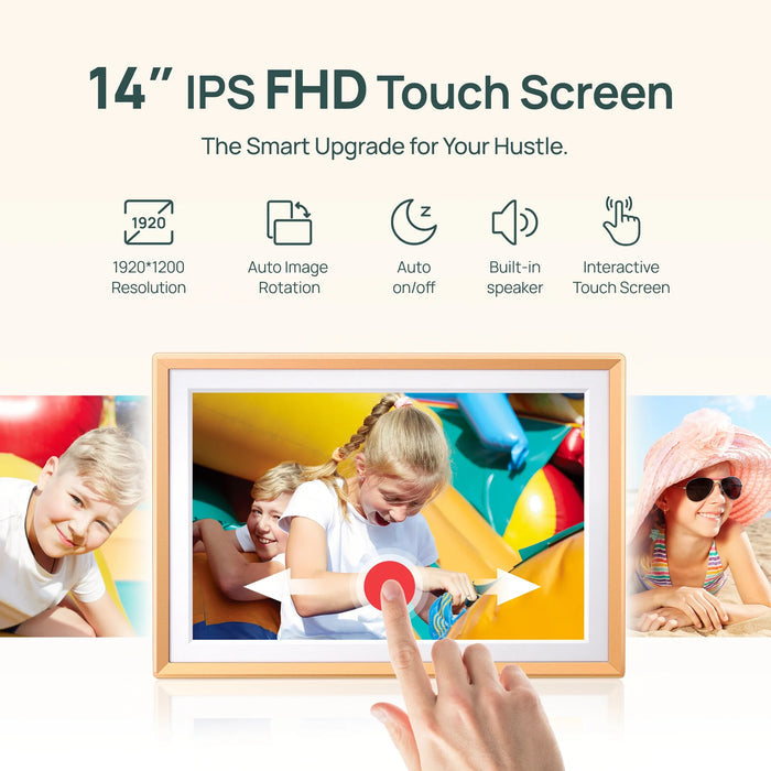 Arzopa D14 14" Digital Photo Frame Champagne Gold | Touch Screen WiFi
