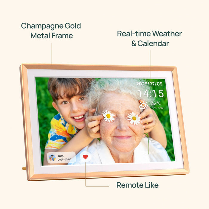 Arzopa D14 14" Digital Photo Frame Champagne Gold | Touch Screen WiFi