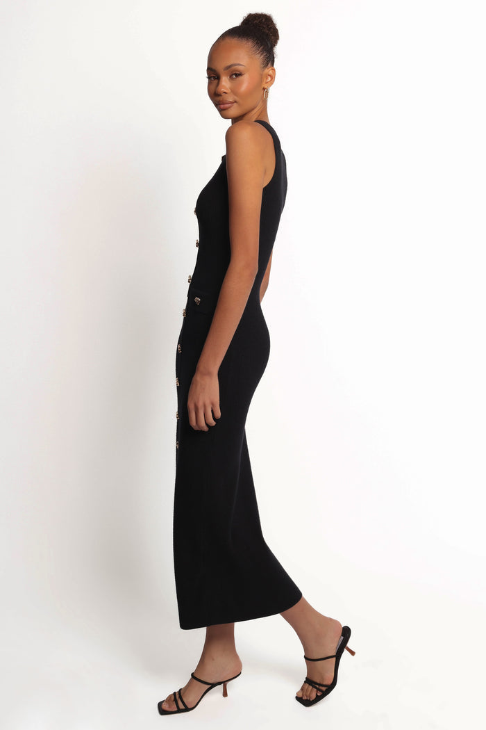Petal and Pup USA DRESSES Aspen Button Up Knit Dress - Black