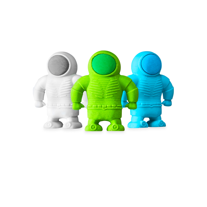 3 Astronaut Erasers shown standing together
