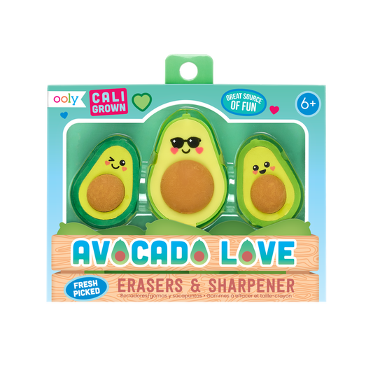 OOLY Avocado Love Eraser and Sharpener in packaging