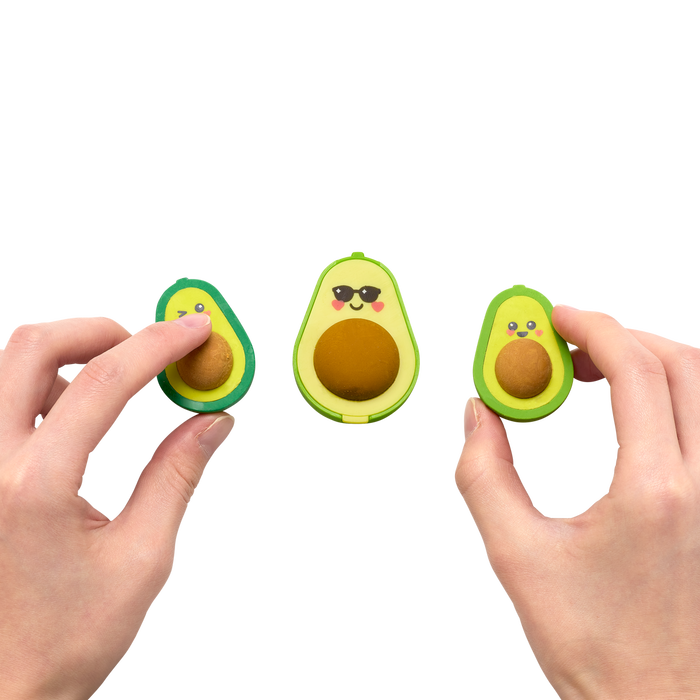 OOLY Avocado Love Eraser and Sharpener - set of 3 in hands