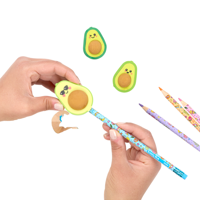 OOLY Avocado Love Eraser and Sharpener using sharpener