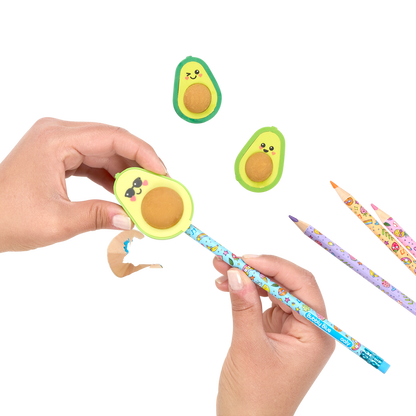 OOLY Avocado Love Eraser and Sharpener using sharpener