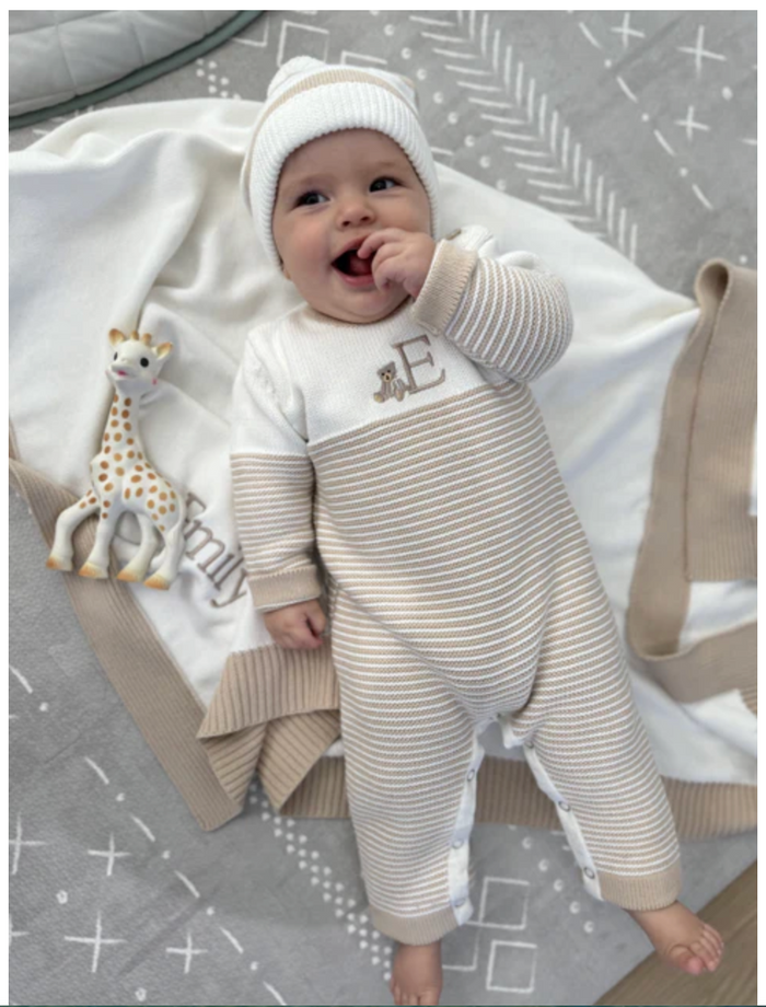 Baby Seed Stitched Striped Cotton Onsie