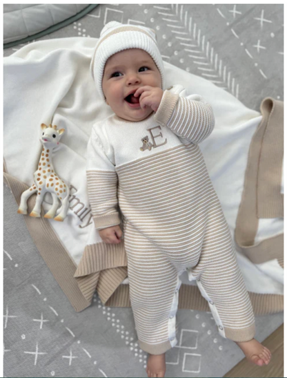 Baby Seed Stitched Striped Cotton Onsie