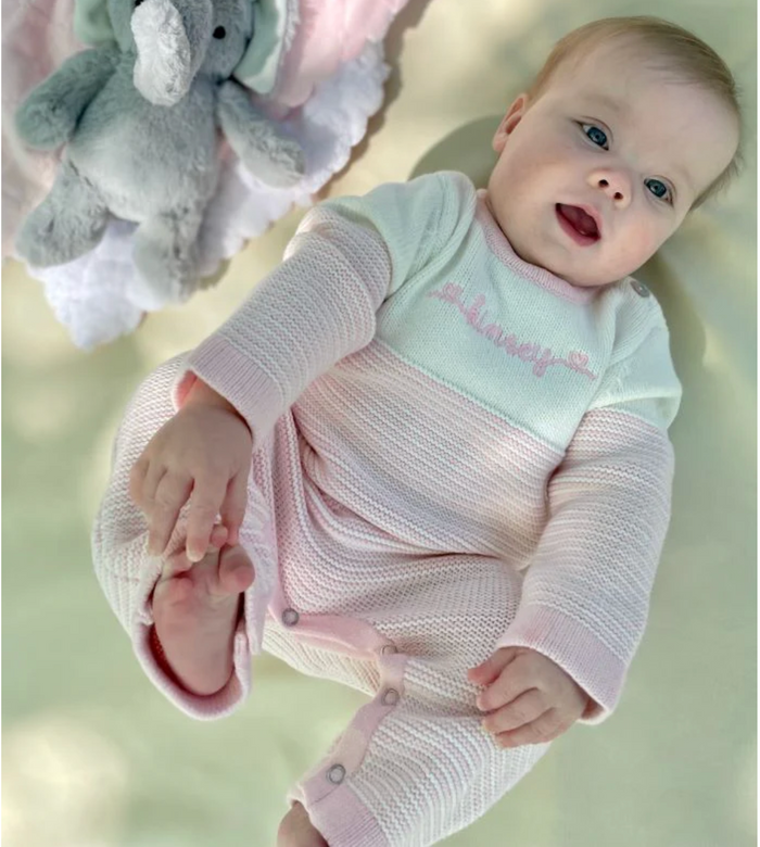 Baby Seed Stitched Striped Cotton Onsie