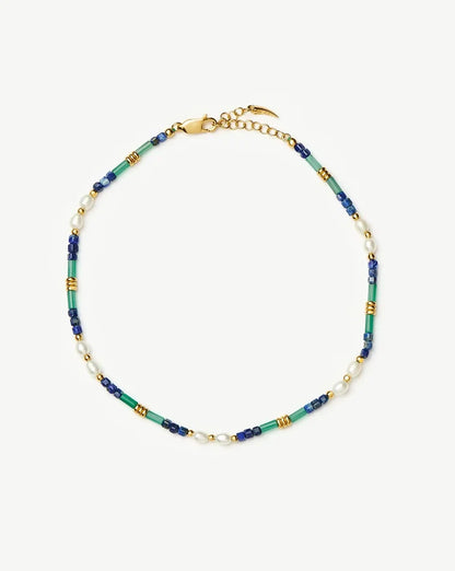 Beaded Gemstone & Pearl Anklet | 18ct Gold Plated/Lagoon Blue Anklets Missoma