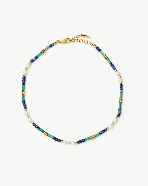 Beaded Gemstone & Pearl Anklet | 18ct Gold Plated/Lagoon Blue Anklets Missoma