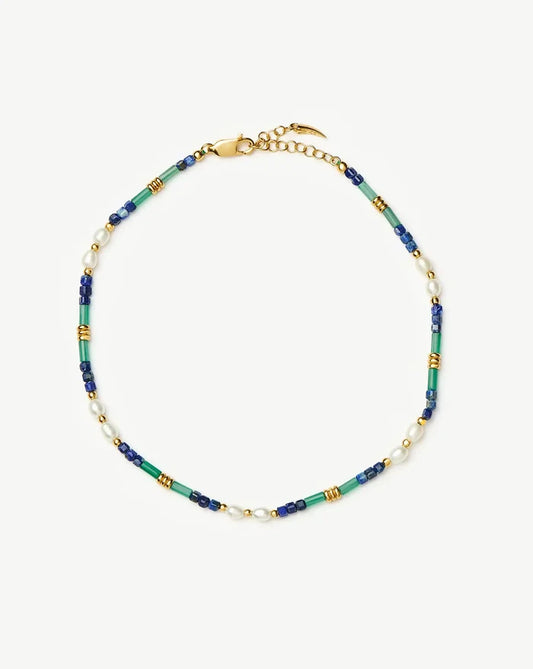 Beaded Gemstone & Pearl Anklet | 18ct Gold Plated/Lagoon Blue Anklets Missoma