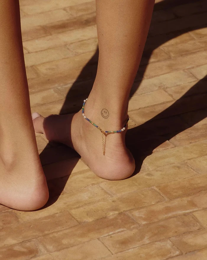 Beaded Gemstone & Pearl Anklet | 18ct Gold Plated/Lagoon Blue Anklets Missoma