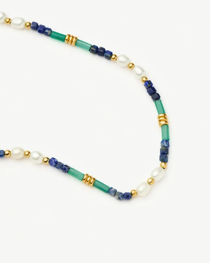 Beaded Gemstone & Pearl Anklet | 18ct Gold Plated/Lagoon Blue Anklets Missoma