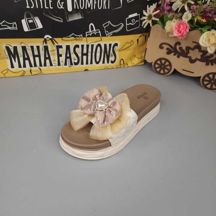 Beige Floral Slides - Maha fashions -  Women Footwear