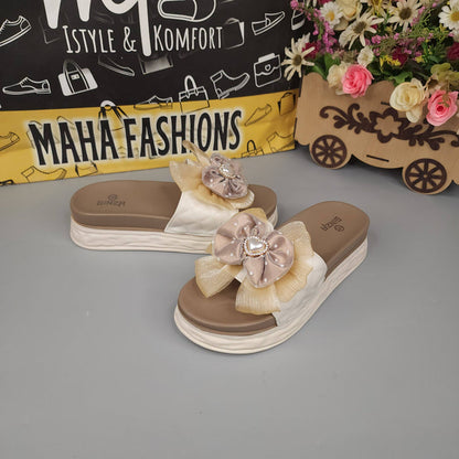 Beige Floral Slides - Maha fashions -  Women Footwear