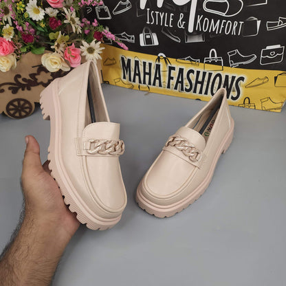 Beige Platform Loafers for Women - Maha fashions -  Women Footwear