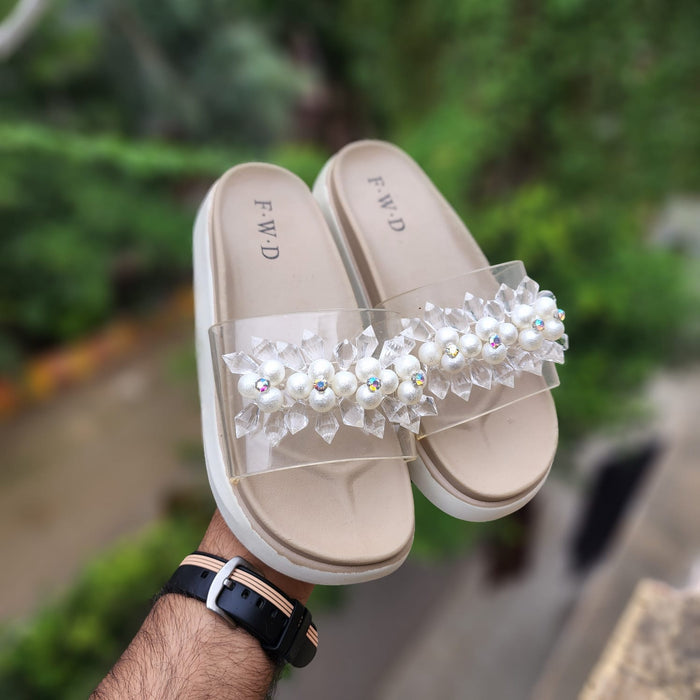 Beige Slides - Maha fashions -  Women Footwear