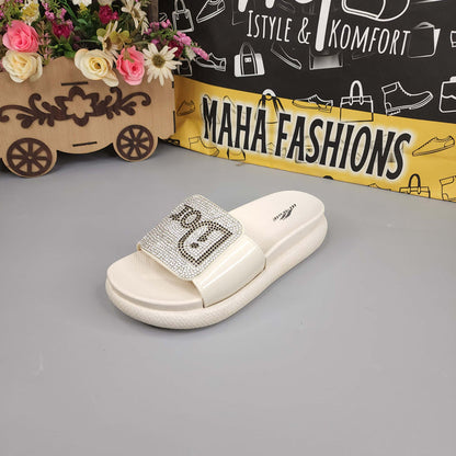 Beige Studs Wegde Slides - Maha fashions -  Women Footwear