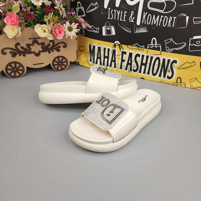 Beige Studs Wegde Slides - Maha fashions -  Women Footwear