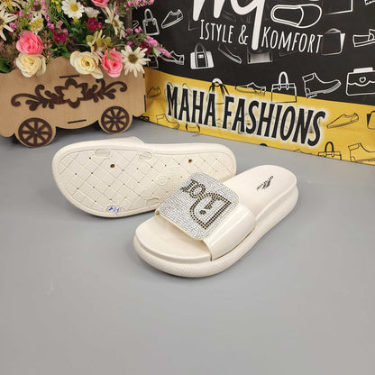 Beige Studs Wegde Slides - Maha fashions -  Women Footwear