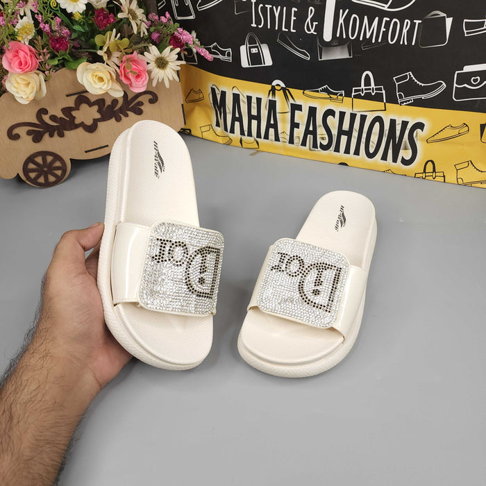 Beige Studs Wegde Slides - Maha fashions -  Women Footwear