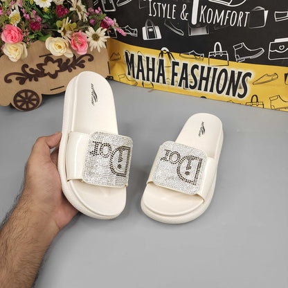 Beige Studs Wegde Slides - Maha fashions -  Women Footwear